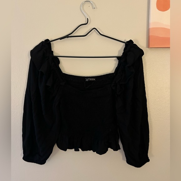 ZARA black long sleeve ruffle top - Picture 2 of 3